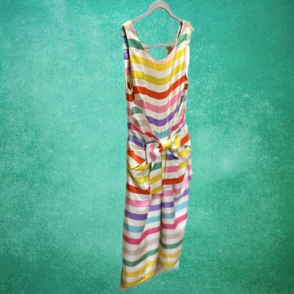 kate spade | Jillian | Lined Silk Rainbow Stripe Dress w Front Pockets & Bow - Picture 5 of 15